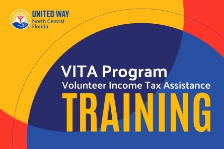 Intersecting circles of various colors with text overlay announcing VITA Volunteer Training